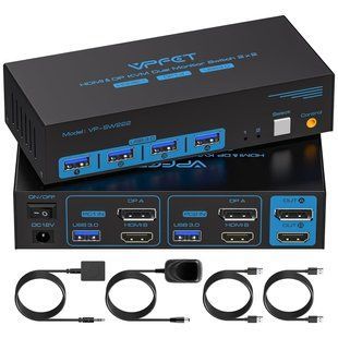 КВМ-переключатель на 2 компьютера и 2 монитора HDMI DP с поддержкой 8K и USB 3.0 M3834 фото