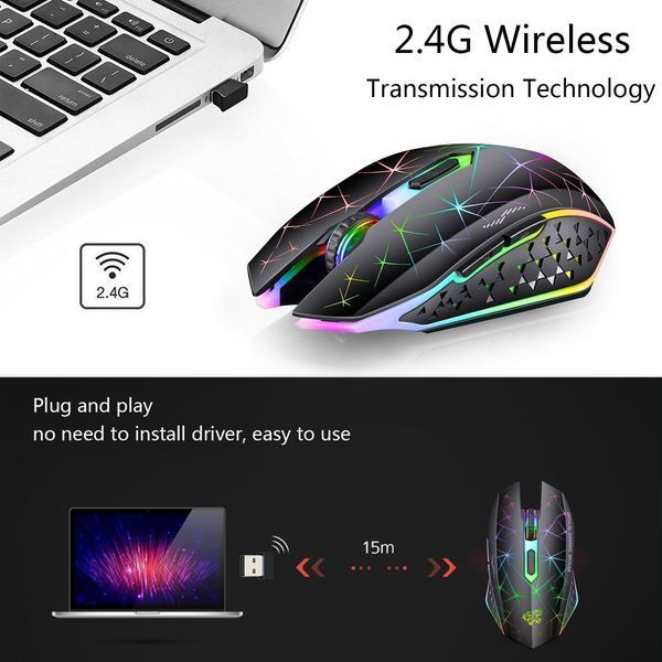 Беспроводная игровая мышь Uiosmuph V7 Black с RGB подсветкой и аккумулятором T3459 фото