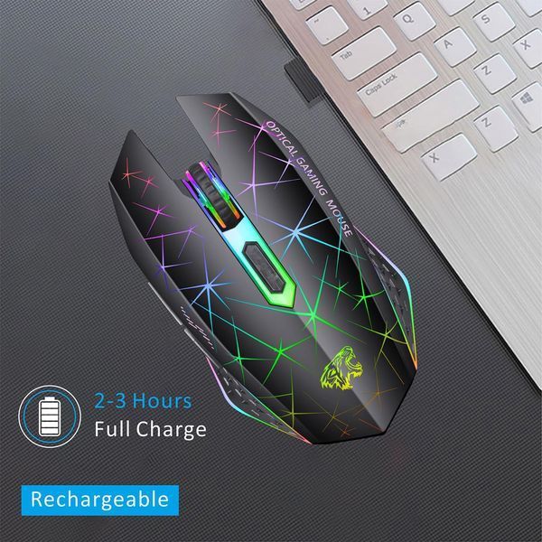 Беспроводная игровая мышь Uiosmuph V7 Black с RGB подсветкой и аккумулятором T3459 фото