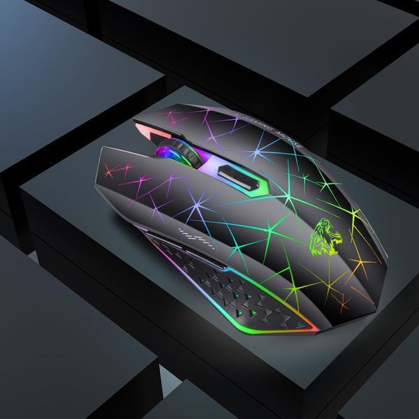 Беспроводная игровая мышь Uiosmuph V7 Black с RGB подсветкой и аккумулятором T3459 фото