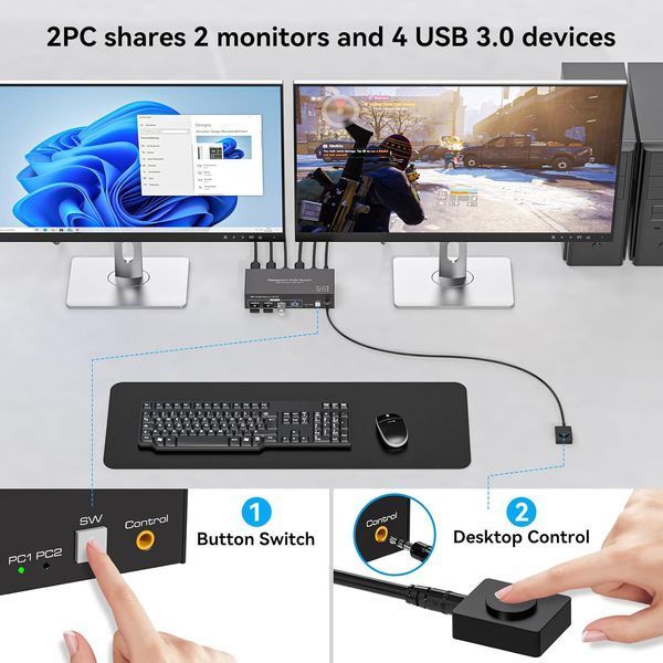 Displayport KVM-перемикач 2 ПК 2 монітори 4K 144Hz  T2722 фото