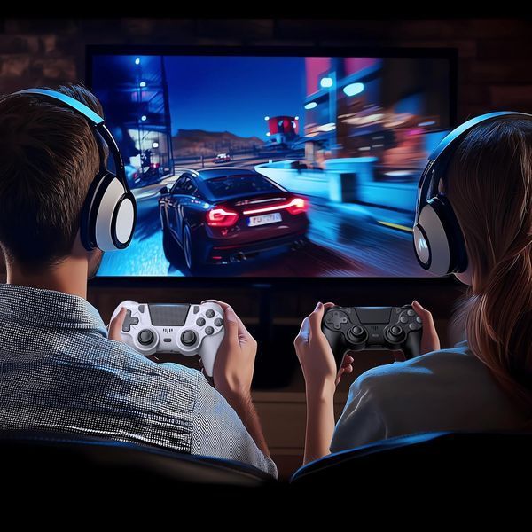 Набір ewnol для PS4: 2 бездротові геймпади та подвійна зарядна станція з LED-індикацією (Black & White) T3310 фото
