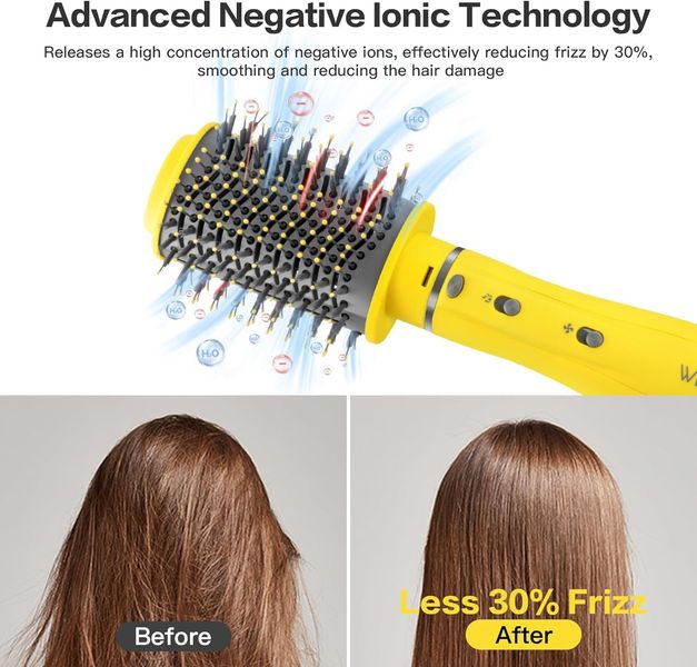 Фен-щітка 4 в 1 для сушіння/завивки/випрямлення волосся WeChip з керамічним покриттям, жовтий 0383 фото