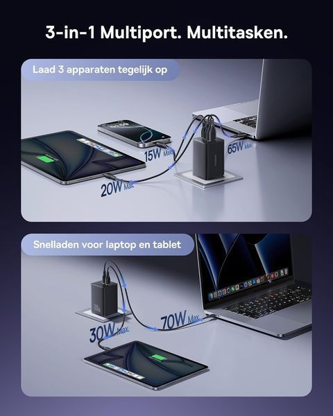 Зарядное устройство Baseus Enerfill USB C 100 Вт 3-портовое T2243 фото