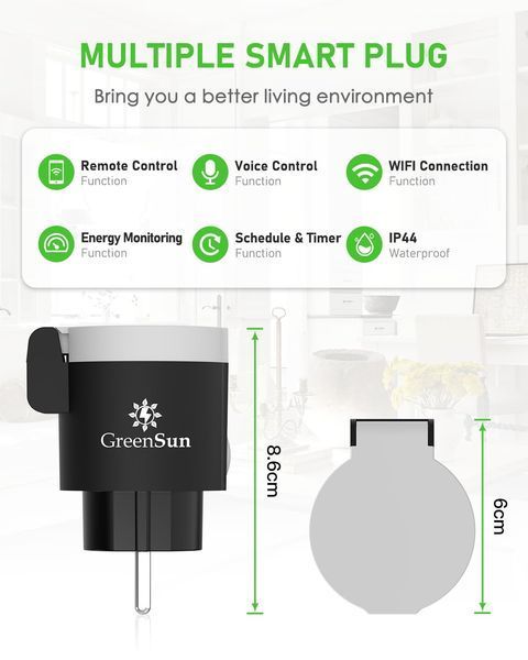 Зовнішня розумна розетка GreenSun,  Wi-F 16 А IP44 T1407 фото