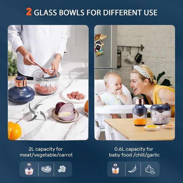 Кухонный комбайн / измельчитель продуктов Bear с 2 стеклянными чашами T0519 фото
