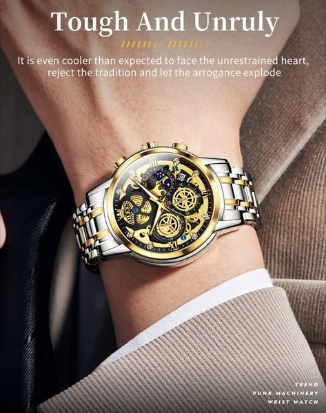 Чоловічий кварцовий наручний годинник Olevs водонепроникний з ремінцем з нержавіючої сталі 0347 фото