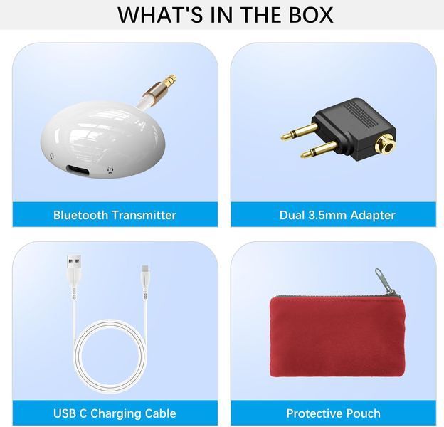 Авіаційний Bluetooth 5.3 трансмітер Tanix для навушників та AirPods з подвійним 3.5 мм штекером T3312 фото