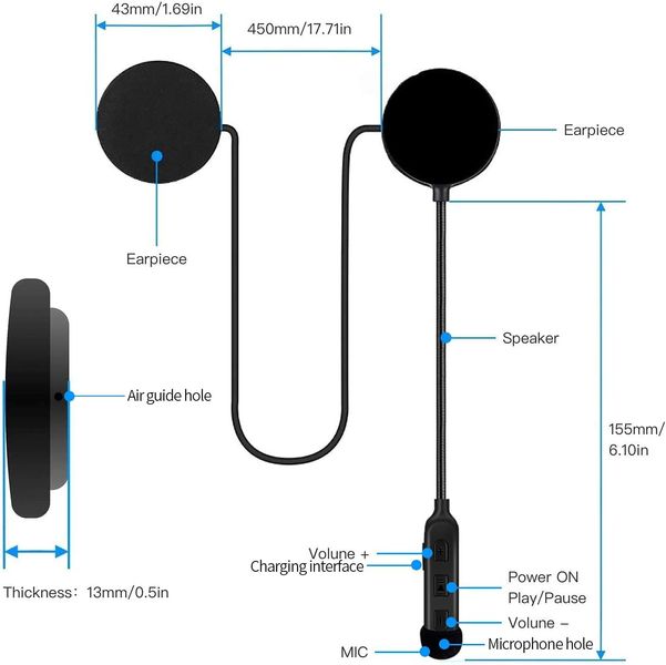 Водонепроницаемая Bluetooth-гарнитура наушники для мотоциклетного шлема 1814 фото