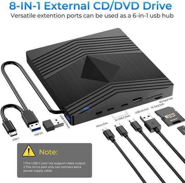 Внешний оптический привод CD DVD для ноутбуков и компьютеров Windows Mac T3884 фото