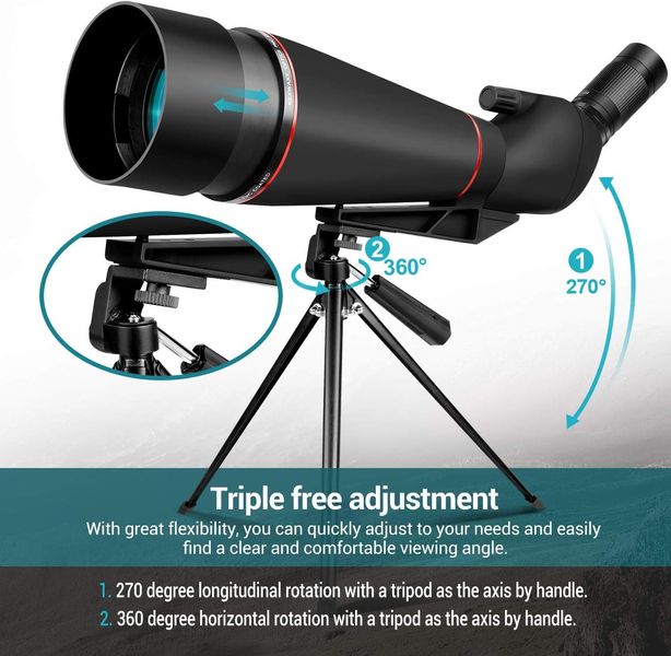Монокулярний телескоп Kexwaxx 100 мм 25-75X HD зі штативом, телефонним адаптером, чорний 0385 фото