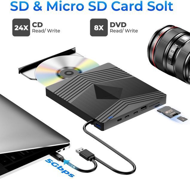 Внешний оптический привод CD DVD для ноутбуков и компьютеров Windows Mac T3884 фото