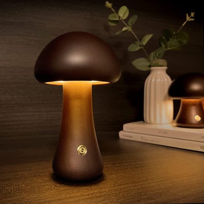 Настольная деревянная лампа в форме гриба, портативный ночник из дерева, коричневый 1150 фото