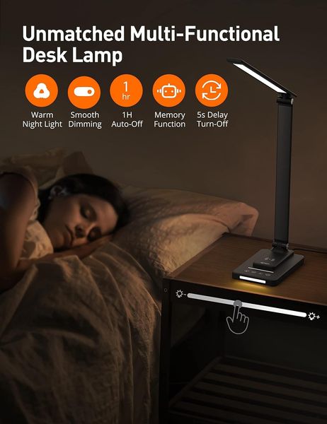 Настільна світлодіодна лампа Sympa з бездротовою зарядкою для телефону, 25 режимів  1300 фото