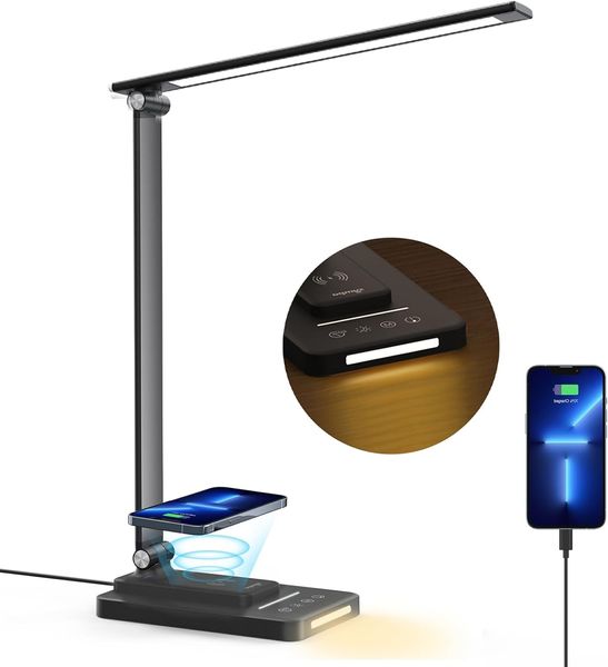 Настільна світлодіодна лампа Sympa з бездротовою зарядкою для телефону, 25 режимів  1300 фото