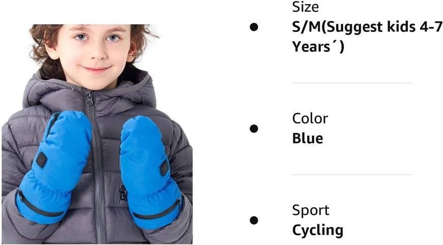 Дитячі водонепроникні рукавиці з підігрівом, лижні рукавиці Aroma Season S/M 1251 фото