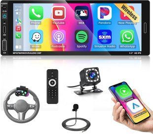 Автомагнитола Hikity 1-DIN с 6.9-дюймовым экраном Wireless CarPlay и Android Auto M3414 фото