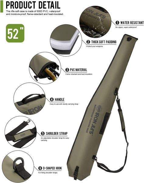 Водонепроникний довгий чохол для гвинтівки з прицілом IRON JIA'S 51 x 12 дюймів (130 см x 31 см), зелений 0387 фото