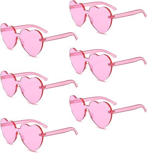 Набір сонцезахисних окулярів 8 шт у формі серця без оправи, рожеві (6 шт), прозорі (2 шт) 0521 фото