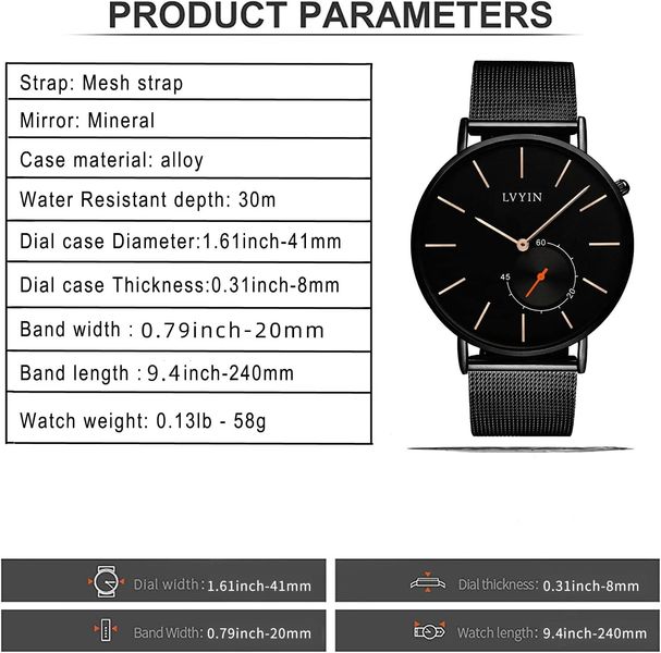 Мужские водонепроницаемые кварцевые часы GUANHAO с ремешком из нержавеющей стали, черный 0350 фото