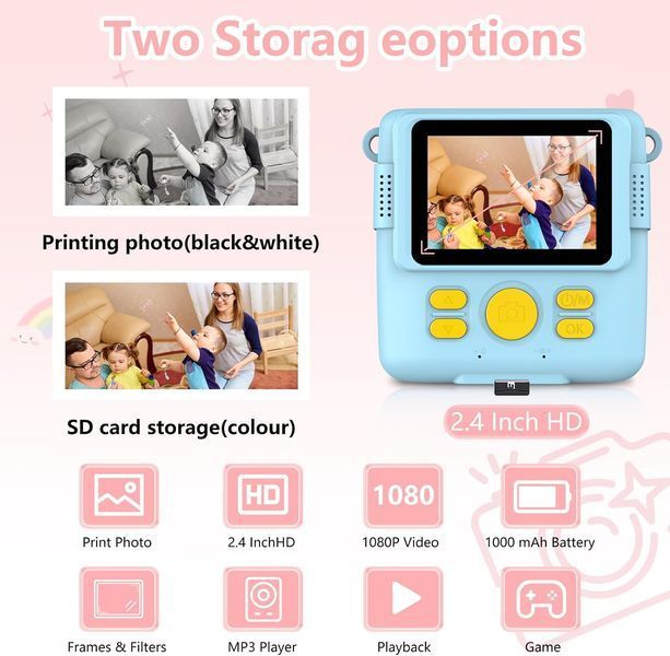 Фотоаппарат принтер для детей 1080P HD 32 ГБ T1486 фото