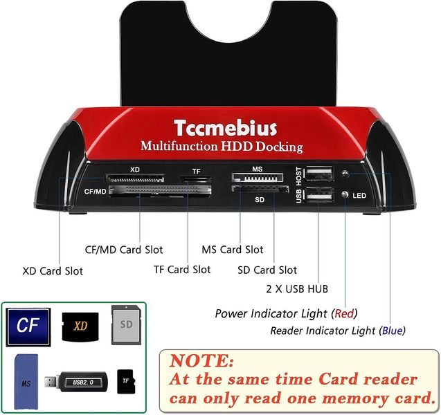 Док-станція для жорстких дисків Tccmebius, 2 слоти TCC-S862-US USB 2.0, зчитування карт пам'яті 1203 фото