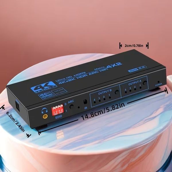 HDMI матричний комутатор 4x2 4K 60Hz з EDID ARC та інфрачервоним пультам керування MT3887 фото