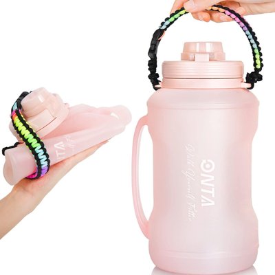 Складна силіконова пляшка для води з ручкою ONTA, 2 л рожева 1053 фото