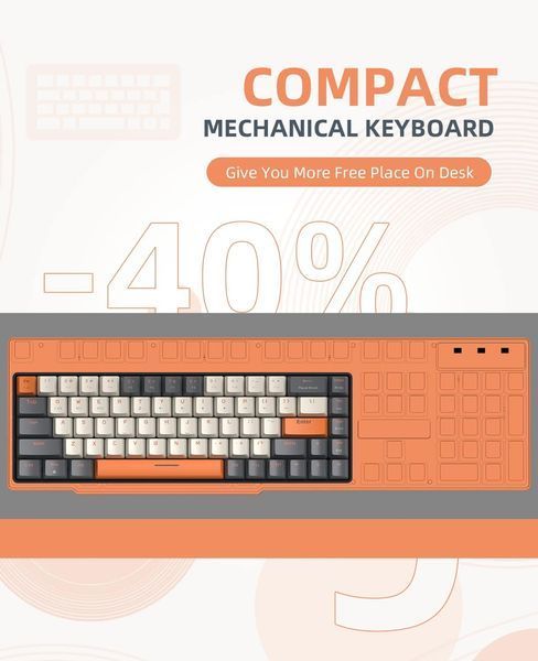 Бездротова дворежимна механічна клавіатура RK68 60% Bluetooth 5.0/2.4 ГГц T0005 фото