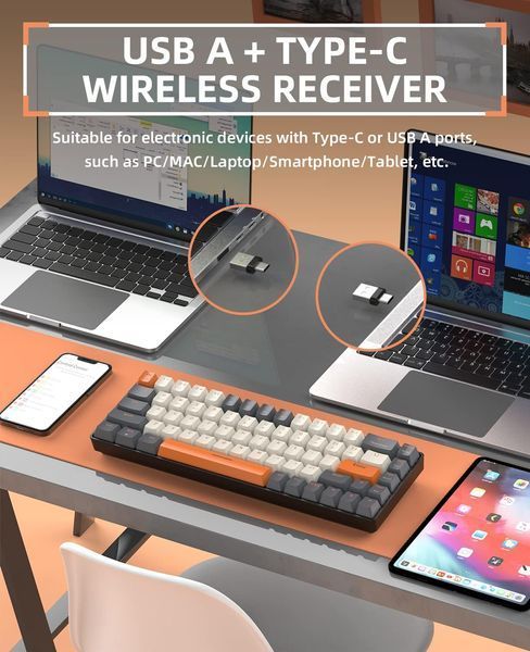 Бездротова дворежимна механічна клавіатура RK68 60% Bluetooth 5.0/2.4 ГГц T0005 фото