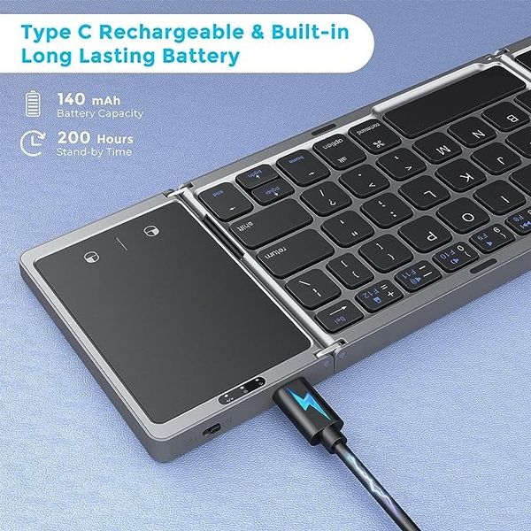 Складная беспроводная Bluetooth-клавиатура Seenda для путешествий с сенсорной панелью для ноутбука, ПК, смартфона, Windows, iOS, Android 0012 фото
