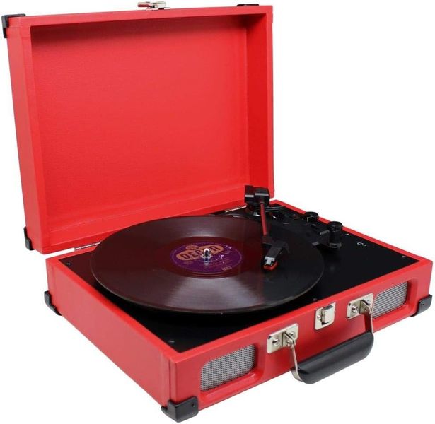 Програвач вініловий у виді валізи Soundmaster PL580RO з гніздом для навушників, червоний m026 фото