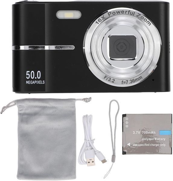 Цифровий фотоапарат Yunseity 50MP 1080P з автофокусом, 16X зумом та картою 32 ГБ (Black) T3338 фото