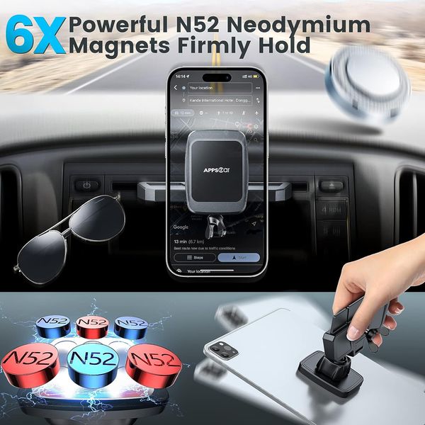 Автомобільний тримач Wiiki-Tech з 6 магнітами для телефону та міні-планшету з функцією анти-тремтіння 1505 фото