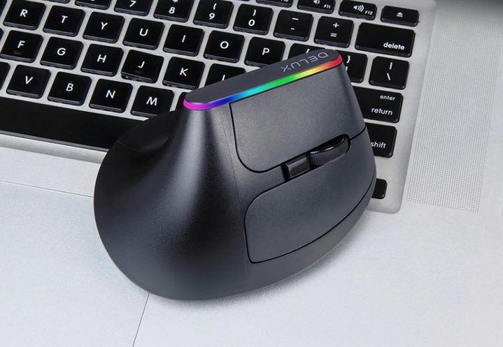 Бездротова вертикальна миша з підсвічуванням Delux M618C RGB Black 0741 фото