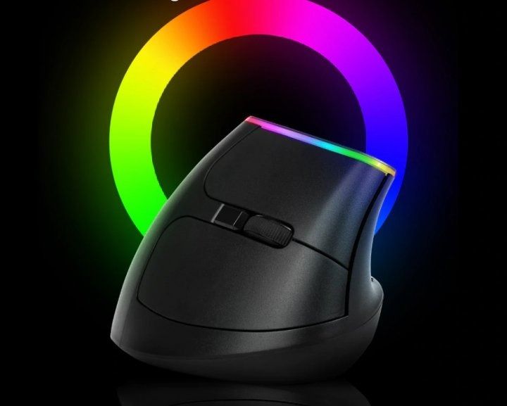 Беспроводная вертикальная мышь с подсветкой Delux M618C RGB Black 0741 фото