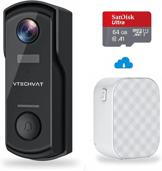 Видеокамера дверного звонка со звонком Vtechvat, беспровоная, ночное видение, WiFi черная 0444 фото