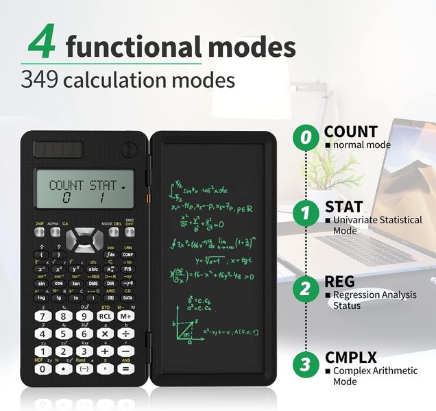 Складаний науковий калькулятор із письмовим планшетом 6,5-дюйма + стилус, чорний 1206 фото