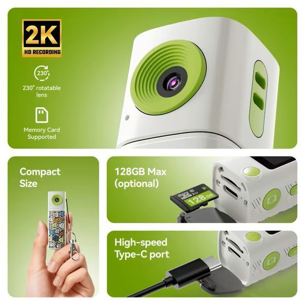 Экшн-камера 2K Mini Thumb Camera с поворотным объективом 230 градусов MT3890 фото