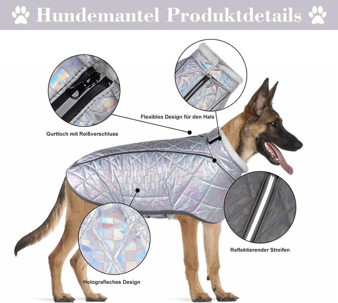 Зимняя куртка для собак Inbathgic M с голографическим дизайном Rainbow Dog Jumper, серебряная 0908 фото