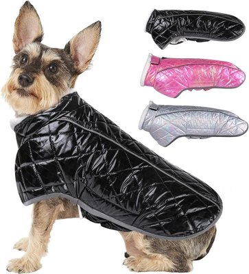 Зимняя куртка для собак Inbathgic M с голографическим дизайном Rainbow Dog Jumper, черная 0908-1 фото