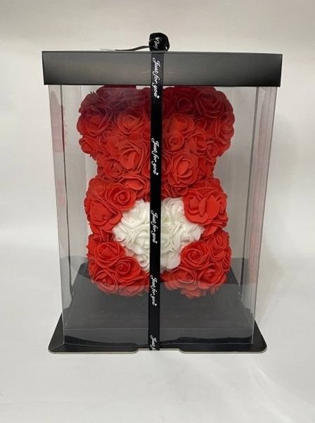 3D ведмідь із троянд Teddy Rose 25 см у подарунковому боксі червоний 0950 фото