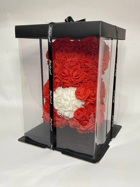3D ведмідь із троянд Teddy Rose 25 см у подарунковому боксі червоний 0950 фото
