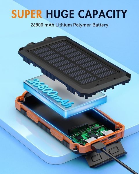 Портативное солнечное зарядное устройство Vikeri Solar Power Bank 26800 мАч T1911 фото