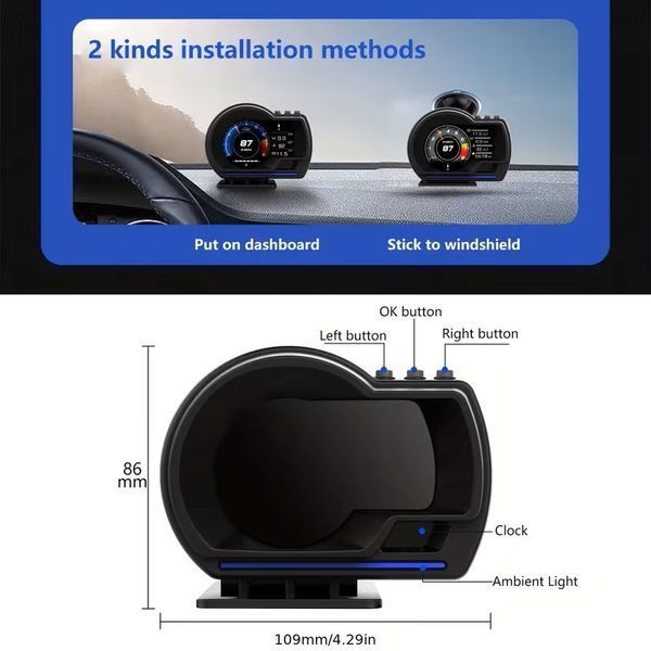 Автомобільний HUD дисплей OBD2 спідометр проєктор на лобове скло універсальний M3843 фото