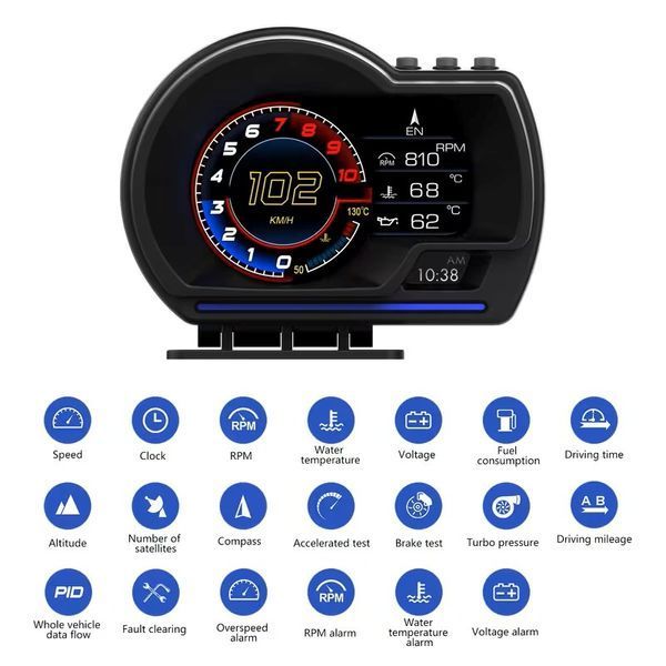 Автомобільний HUD дисплей OBD2 спідометр проєктор на лобове скло універсальний M3843 фото