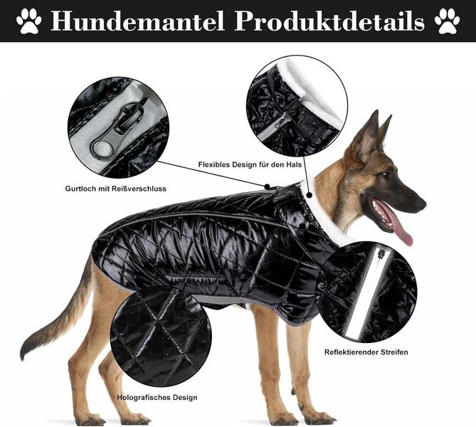 Зимова куртка для собак Inbathgic M з голографічним дизайном Rainbow Dog Jumper, чорна 0908-1 фото