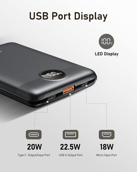 Павербанк VEEKTOMX 10000 мАч, быстрая зарядка, 2 выхода, совместим с iPhone, Android 1366 фото