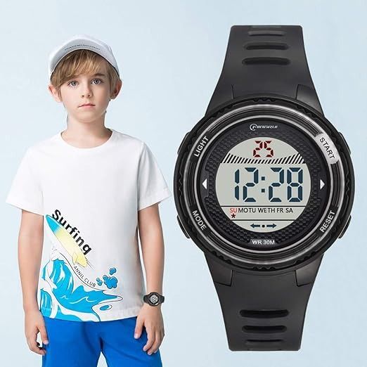 Детские часы цифровые со светодиодной подсветкой, водонепроницаемый, черный. 0565 фото