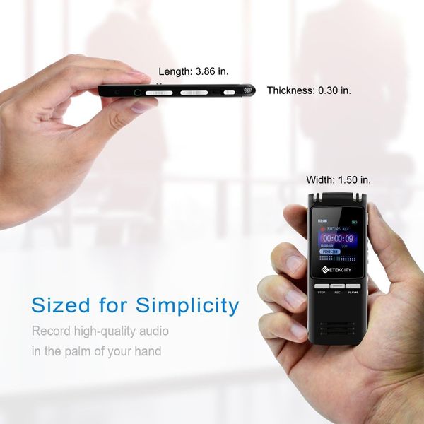 Цифровий диктофон Etekcity 8 ГБ, 560 годин, музичний плеєр MP3, вбудований гучномовець 0356 фото